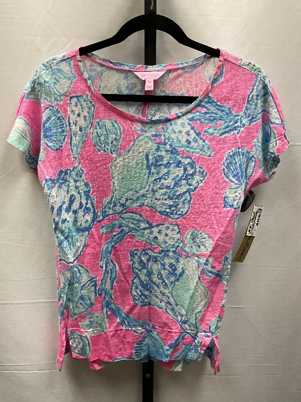 women's tops for those who want to elevate their everyday wear with chic and elegant piecesBlue & Pink Top Short Sleeve Designer Lilly Pulitzer, Size Xs