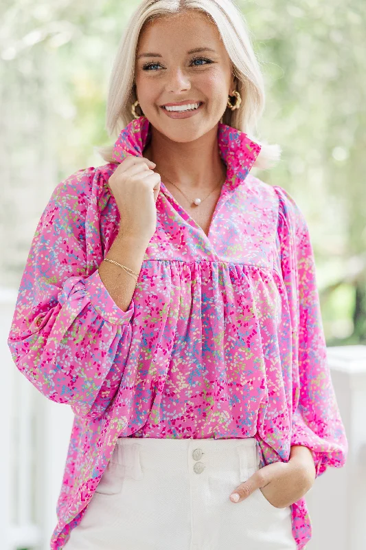 women's tops for those who want to create outfits that are both trendy and timelessThe Morgan Confetti Pink Spotted Blouse