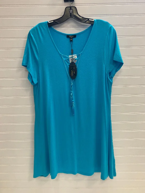 women's tops for boho-chic stylesBlue Tunic Short Sleeve Cupio, Size Xl