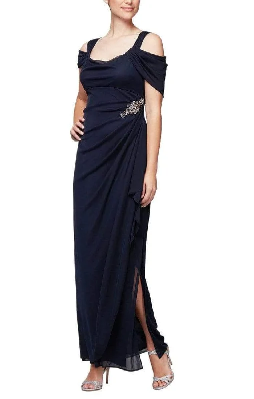 Scoop-Neck DressAlex Evenings - Brooch Ornate Drape Evening Dress 232902