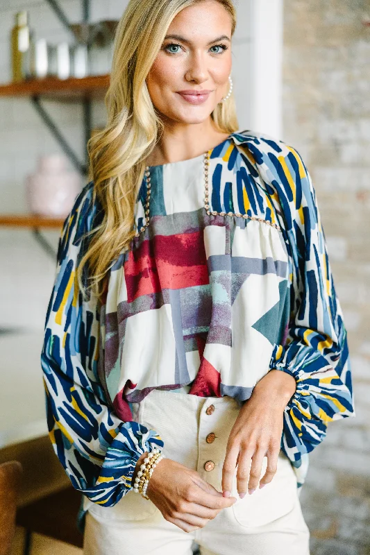 women's tops for those who love bold and vibrant colorsBring Me Back Blue Abstract Blouse