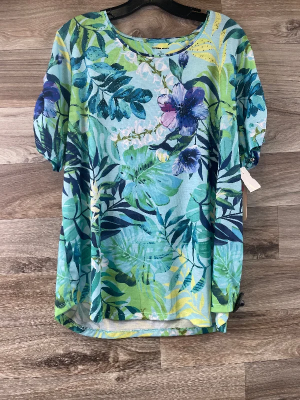 women's tops for mixing and matching with different bottomsFloral Print Top Short Sleeve Allison Daley, Size Xl