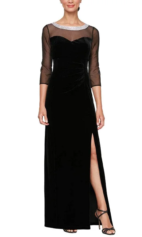 women's one-shoulder dressesAlex Evenings 8291951 - Sheer Quarter Sleeve Evening Gown