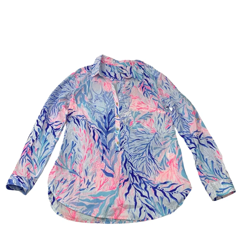 women's tops with floral printsTop Long Sleeve Designer By Lilly Pulitzer In Blue & Pink, Size: M