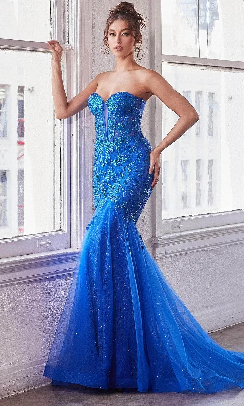 Flutter-Sleeve DressCinderella Divine CB139 - Evening Dress with Glittery Sequin Design