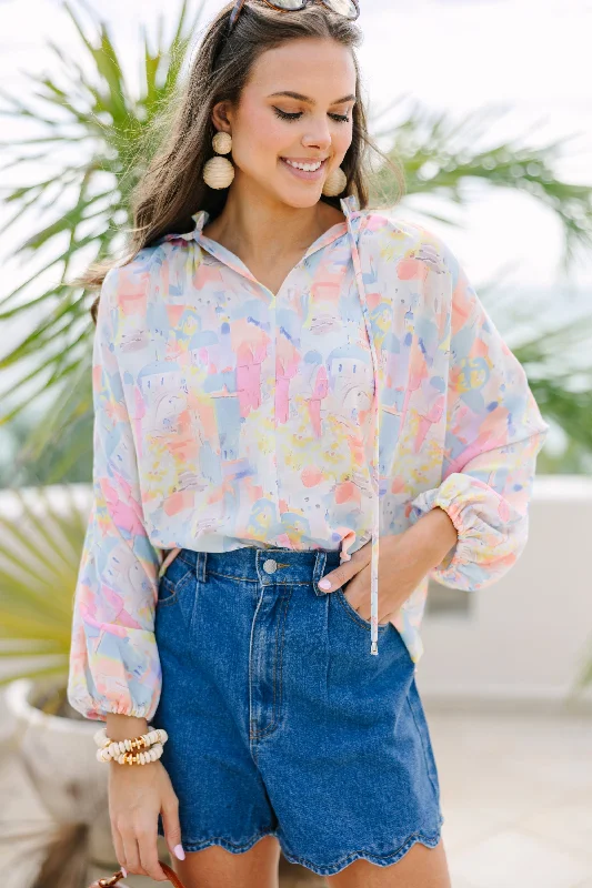 women's tops for those who prefer classic over trendy stylesJust Visiting Pink Printed Blouse