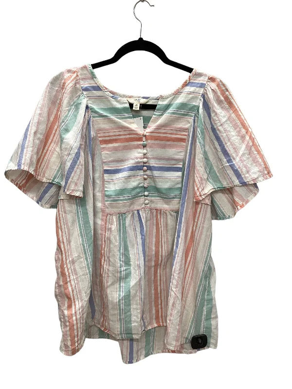 women's tops with cold-shoulder cuts and lace detailingStriped Pattern Top Short Sleeve Terra & Sky, Size Xl