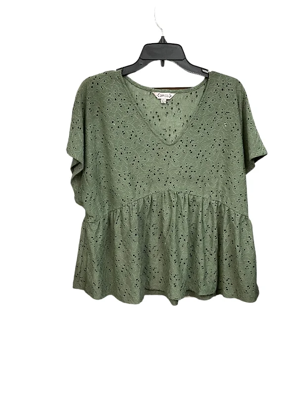 women's tops with cold-shoulder cuts and lace detailingGreen Top Short Sleeve Nanette By Nanette Lepore, Size Xl