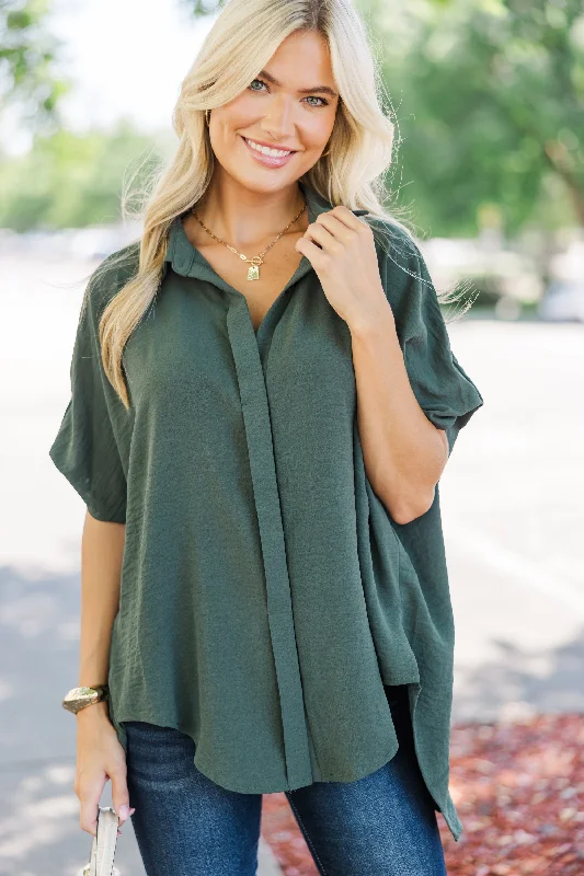 women's tops for picnics in the parkThink It Through Olive Green Top