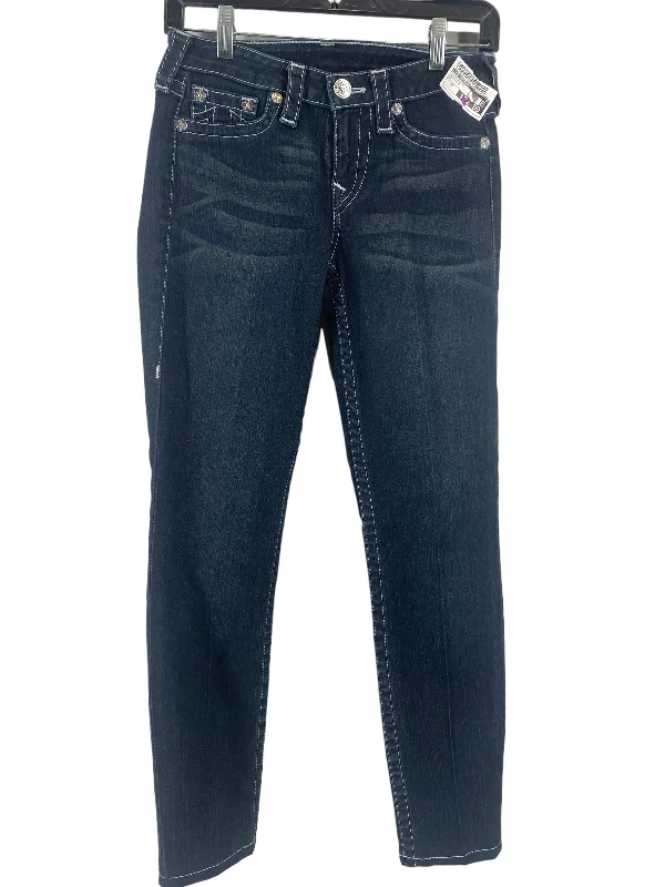 women's denim jeans with geometric patternsBlue Denim Jeans Skinny True Religion, Size 27