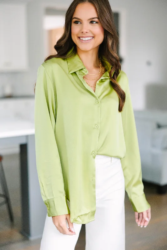 women's tops for layeringDream On Pistachio Green Satin Blouse