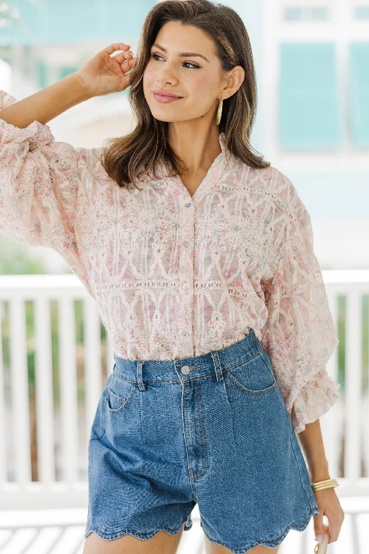 women's tops for those who want to add a pop of color to their outfitsFate: All In A Dream Blush Pink Watercolor Floral Blouse