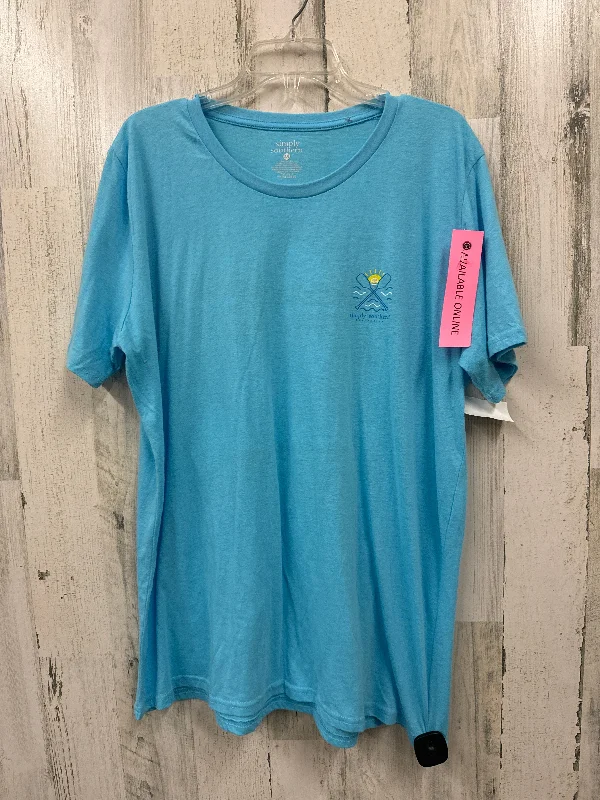 three-quarter sleeve women's topsBlue Top Short Sleeve Simply Southern, Size 2x