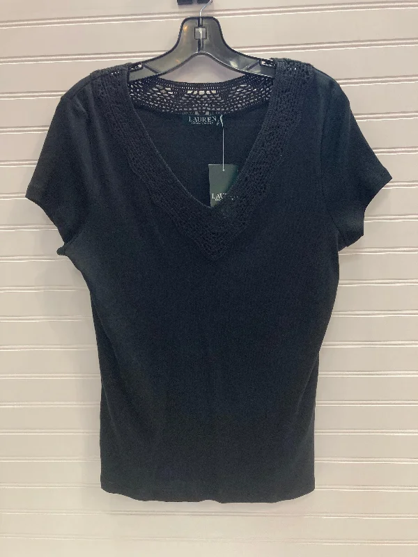 women's tops for maximalist fashion loversBlack Top Short Sleeve Lauren By Ralph Lauren, Size Xl