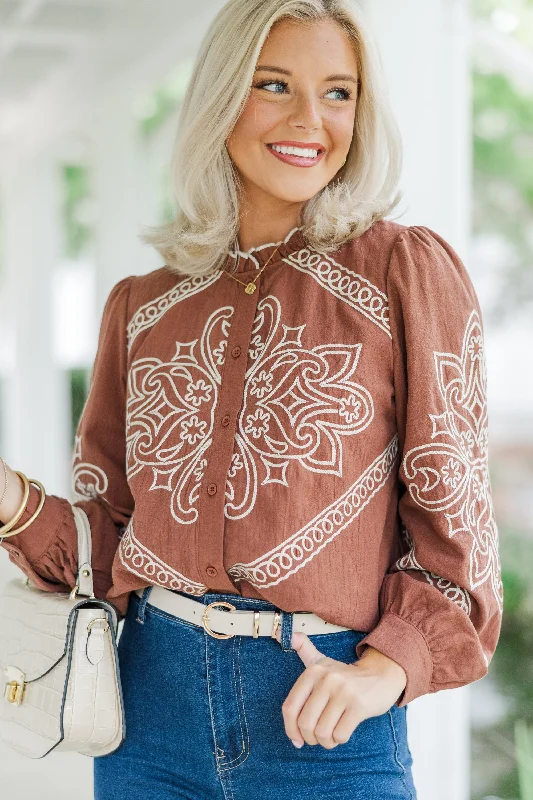 camisoles for womenWestern Discovories Mocha Brown Embroidered Blouse