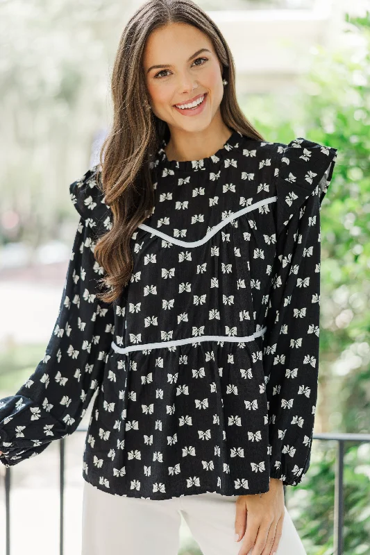 women's tops with unique designsRibbons & Bows Black Ruffled Blouse