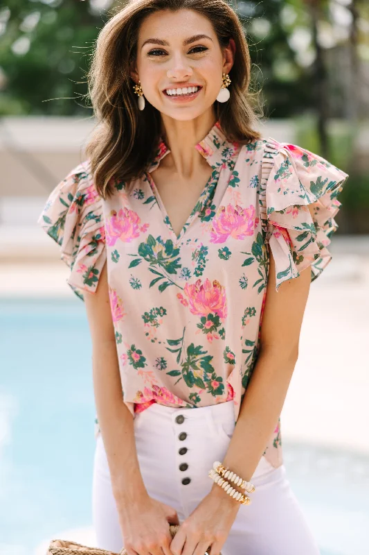 women's tops for those who want to add a personal touch to their wardrobe with unique and one-of-a-kind piecesSomething To Talk About Peach Pink Floral Blouse