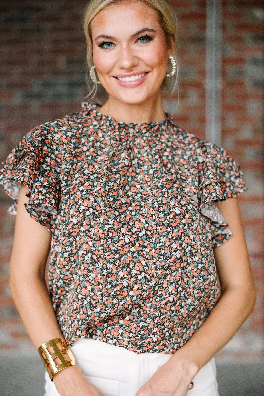 women's tops with asymmetrical designsOn My Heart Brown Ditsy Floral Blouse