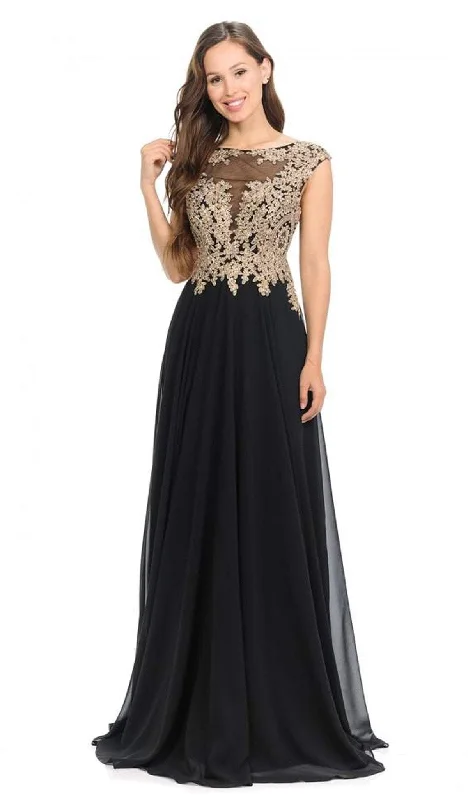 women's striped dressesLenovia 8123 - Lace Appliqued Evening Gown