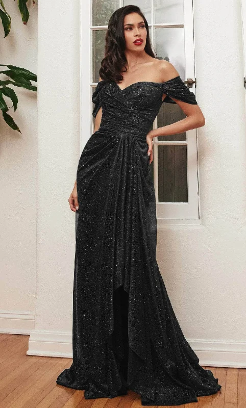 Statement DressCinderella Divine CD878 - Graceful Draped Off-Shoulder Evening Dress