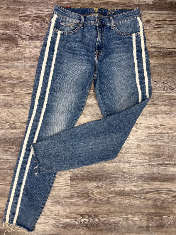 women's denim jeans with geometric patternsBlue Denim Jeans Designer 7 For All Mankind, Size 8