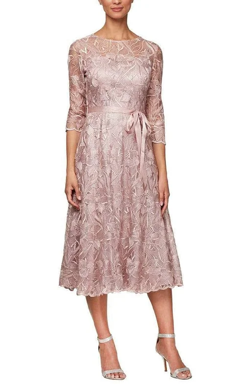 Laced DressAlex Evenings - Tea Length Quarter Sleeve Lace Dress 8117835SC