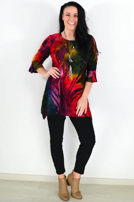 classic women's coatsRed Forest Colourful Ladies Tunic Top