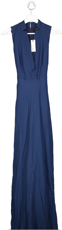 women's statement dressesKaren Millen Blue Linen Wrap Tie Waisted Maxi Dress UK 4