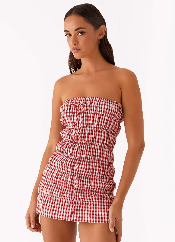 women's wrinkle-resistant dressesAdele Mini Dress - Red Gingham