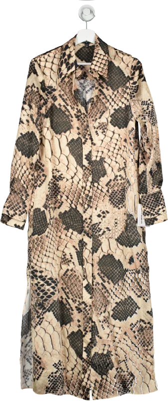 women's glam dressesREISS Brown Imogen Atelier Silk Snake Print Maxi Dress UK 6