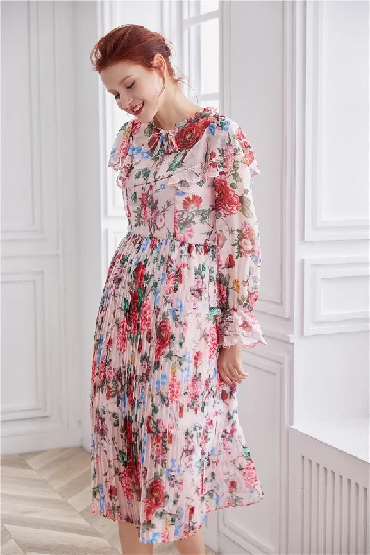 women's limited-edition dressesFloral Midi Dress W/ Pleats