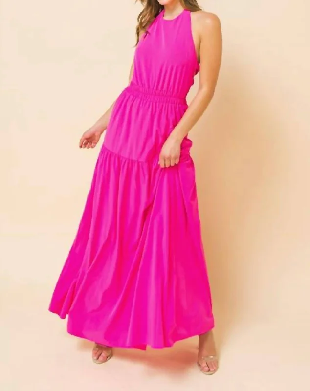 women's bodycon dressesThe Paulina Halter Top Maxi Dress In Neon Pink