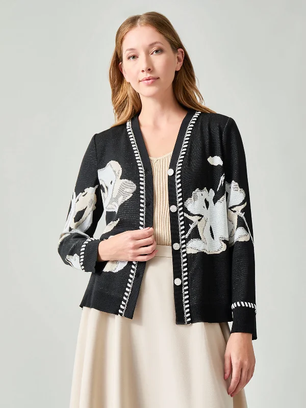 women's coats for minimalist aestheticsHeritage Whipstitch Trim Floral Knit Cardigan