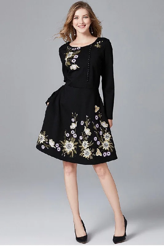 women's cotton dressesFloral Embroidered Midi Dress