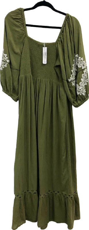 Bohemian DressAccessorize Khaki Embroidered Maxi Dress UK 16-18