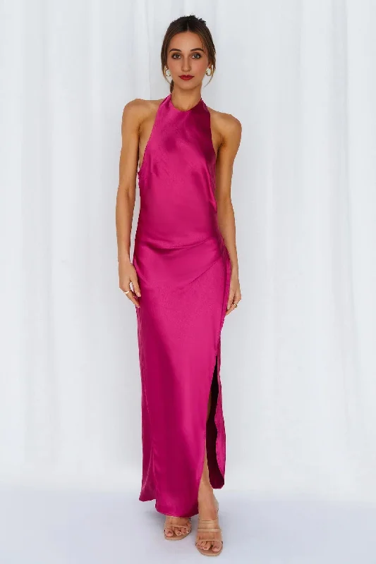 Minimalist DressLight Minds Satin Midi Dress Fuchsia