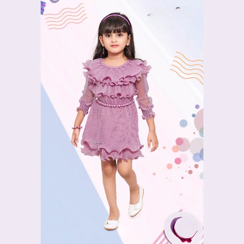 women's work dressesPurple & Mustard Frill Midi Dress for Girls