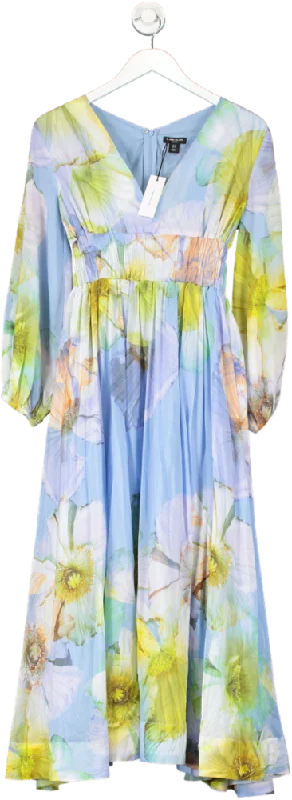 women's maxi dressesKaren Millen Blue Petite Photographic Floral Silk Cotton Maxi Dress UK 4