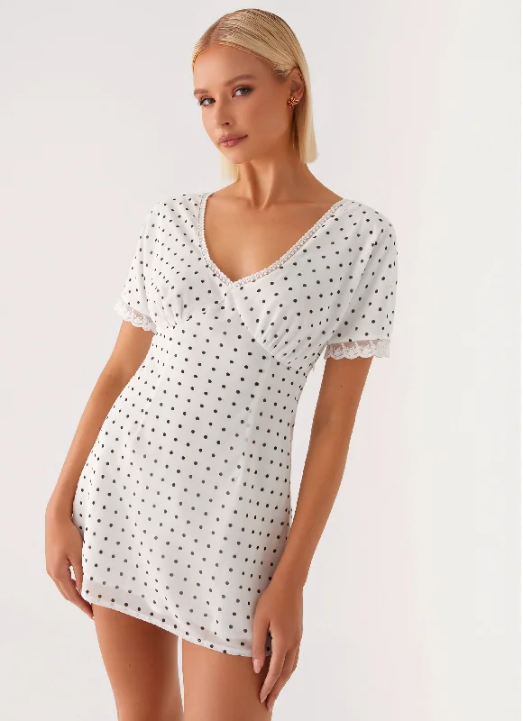 women's cold-shoulder dressesMarlowe Mini Dress - White Polkadot