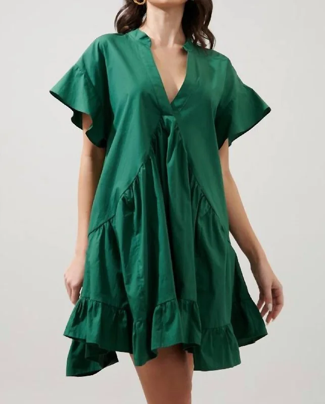 women's maternity dressesBirdie Deep V Mini Poplin Shift Dress In Emerald