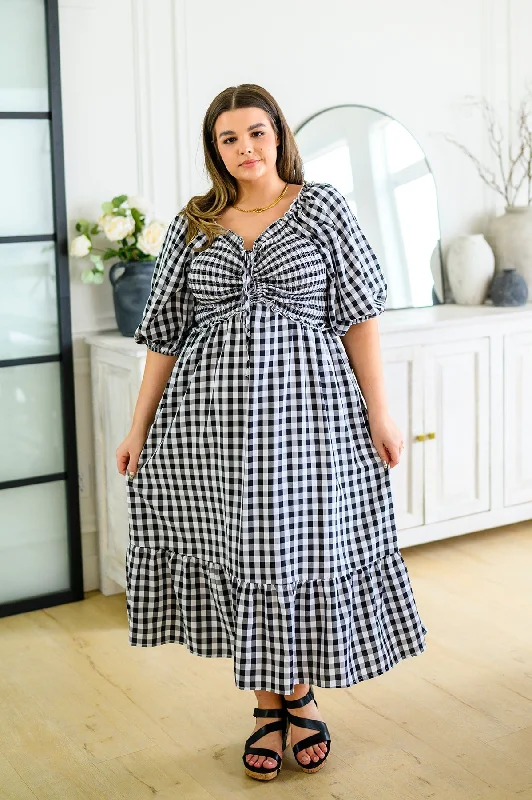 women's bell-sleeved dressesGreenville Gingham Midi Dress