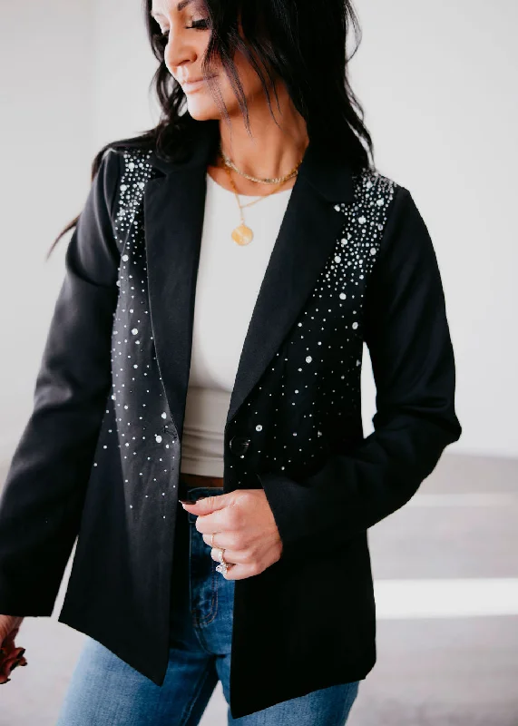 women's coats with geometric patternsMea Rhinestone Studded Jacket