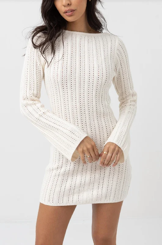 Tall Women DressCharlize Long Sleeve Knit Mini Dress In Ivory