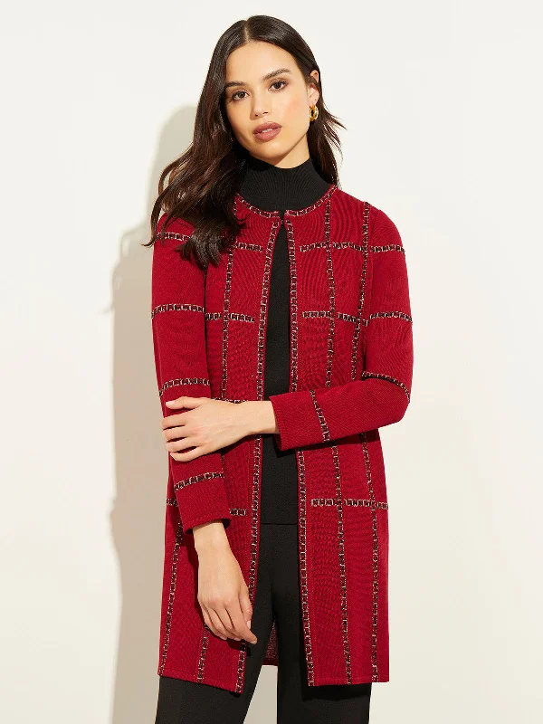 women's coats for relaxed weekendsHeritage Fit Tweed Trim Windowpane Knit Duster