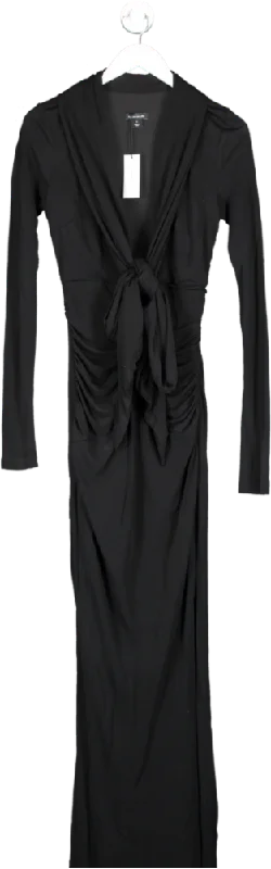 women's cold-shoulder dressesKaren Millen Black Tall Premium Stretch Crepe Jersey Plunge Neck Maxi Dress UK XS