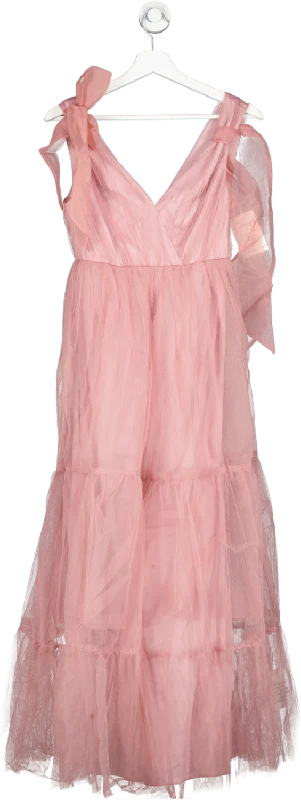 Shift DressASOS Pink Petite Tulle Bow Tie Tiered Maxi Dress UK 8