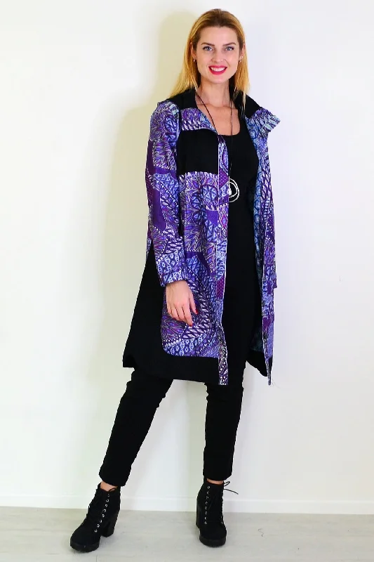 vegan women's coats (fur-free options)Purple Print Long Corduroy Jacket