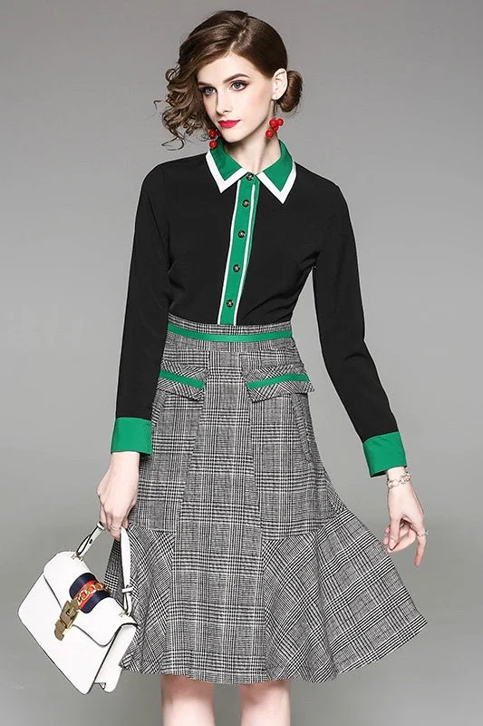 women's versatile dressesShirt Collar Plaid Midi Dress