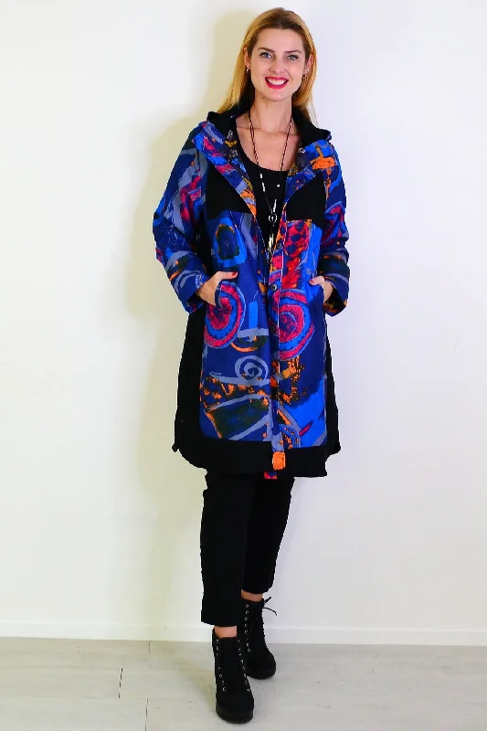 women's coats for tall womenRed Blue Swirls Long Corduroy Jacket