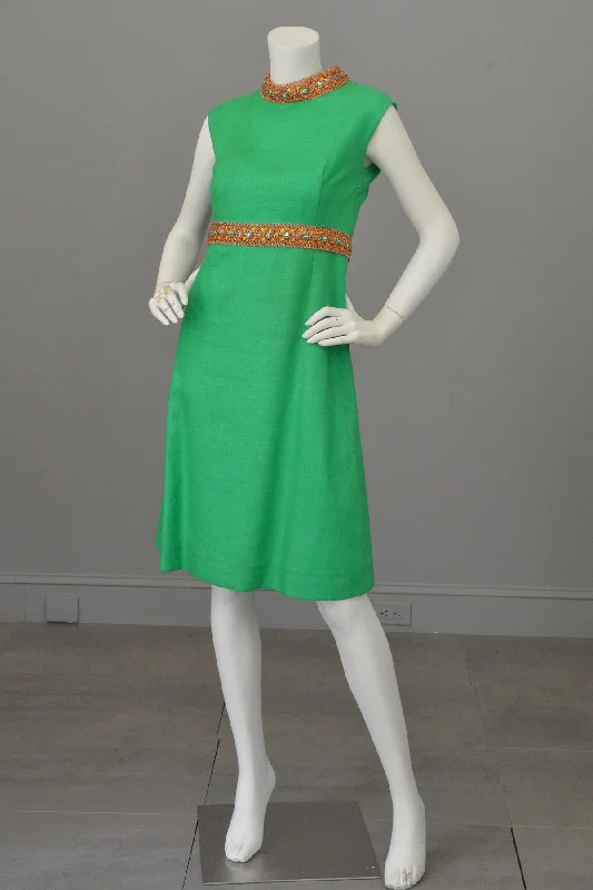 Casual Chic DressKelly Green and Copper 70s vintage midi dress